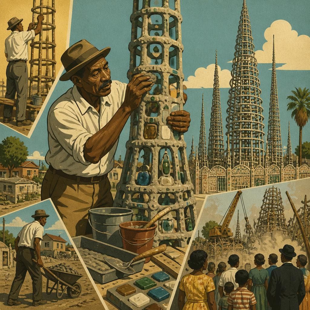 Cover art for How One Man Built the Watts Towers by Hand