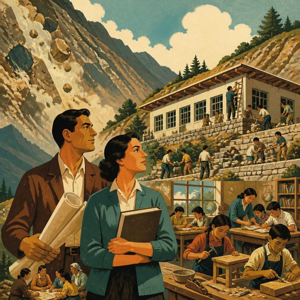 Cover art for A School Built Against the Mountain's Hard Trouble